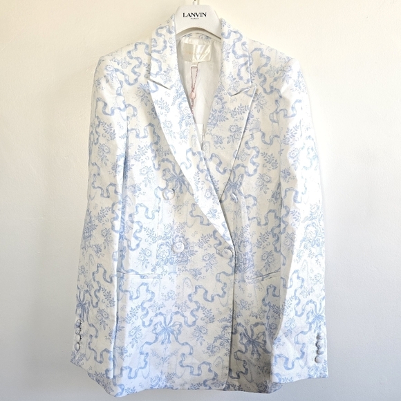 New LoveShackFancy Lumine Linen Blissful Blue Double-Breasted Jacket Size 2 NWT - Picture 10 of 12